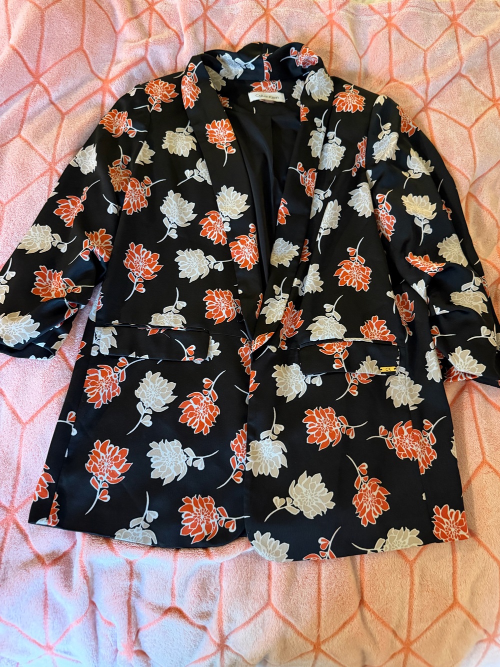 Calvin Klein Black Blazer with Orange and Cream Floral Pattern